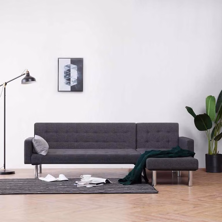 vidaXL Divano letto a L moderno grigio con struttura in legno e metallo e seduta in tessuto, L/P/H: 218 x 149 x 86 cm