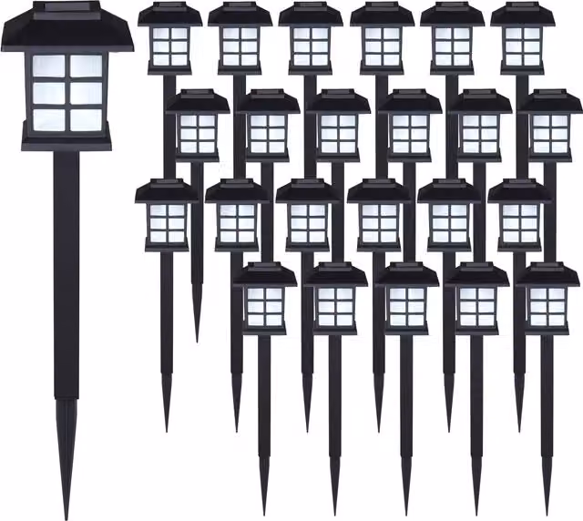 Set di 24 lampade solari a LED Monzana nere con sensore crepuscolare per giardino e terrazzino