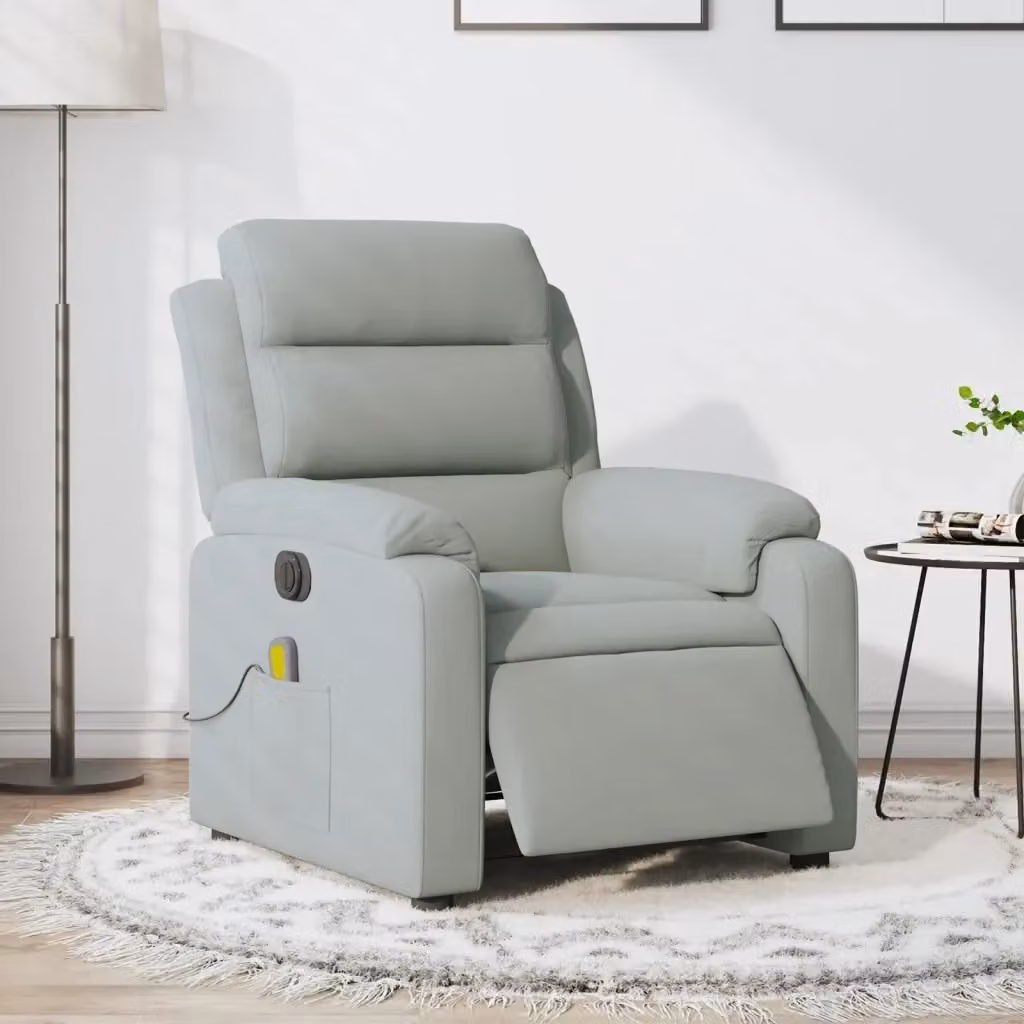 Poltrona Relax Elettrica Reclinabile in Velluto Grigio con Braccioli e Struttura in Metallo e Legno – 2