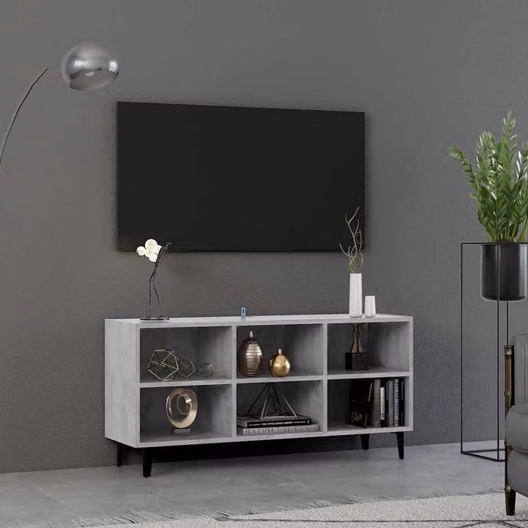 vidaXL Mobile TV con gambe in metallo e finitura grigio cemento, L 103,5 cm x P 30 cm x H 50 cm