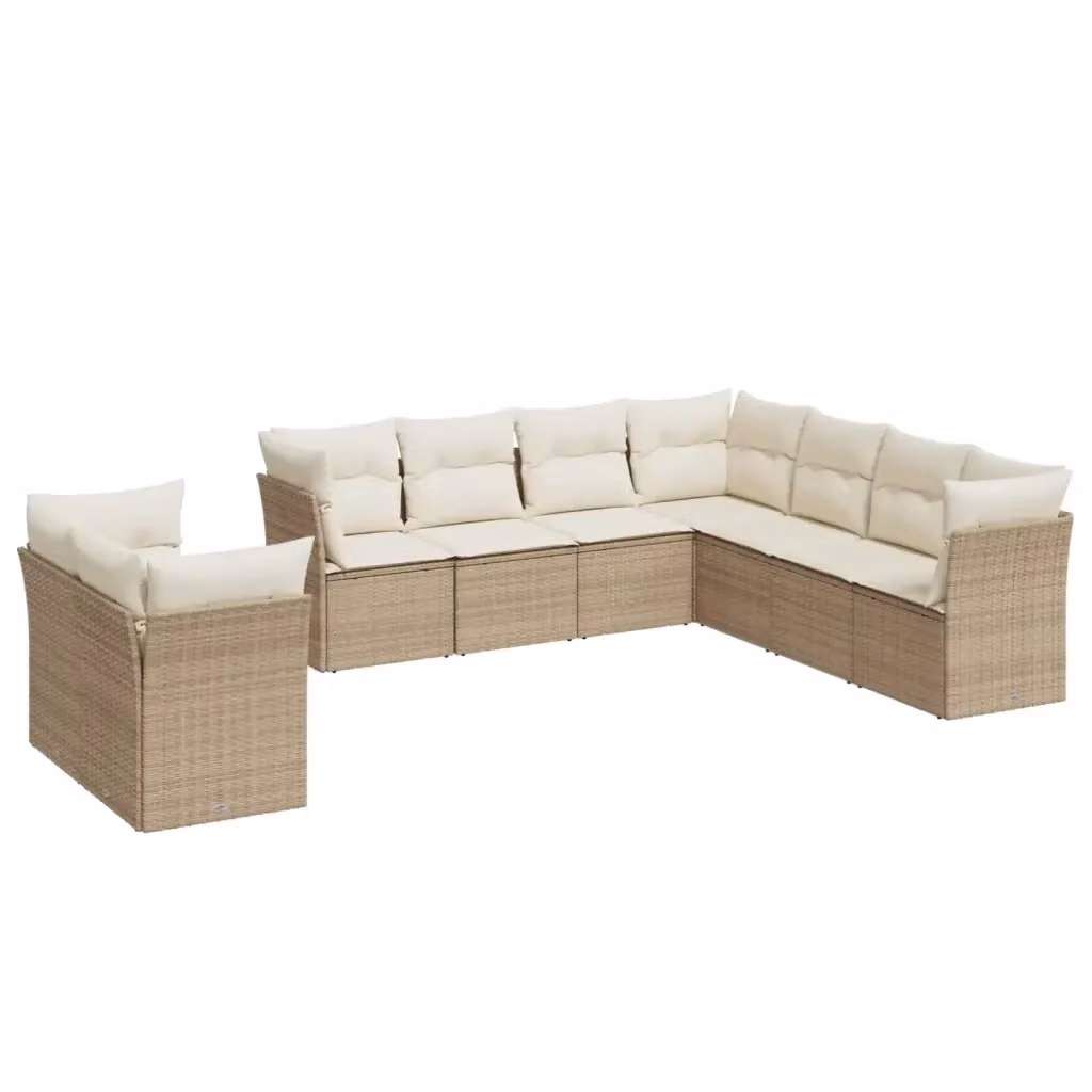 Set Divano da Giardino Moderno VIDAXL in Polyrattan Beige con 9 Pezzi e Cuscini – 2