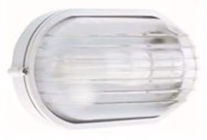 Applique Esterno Piccola Industriale Ovale Alluminio E Vetro Bianco 1 Luce E27