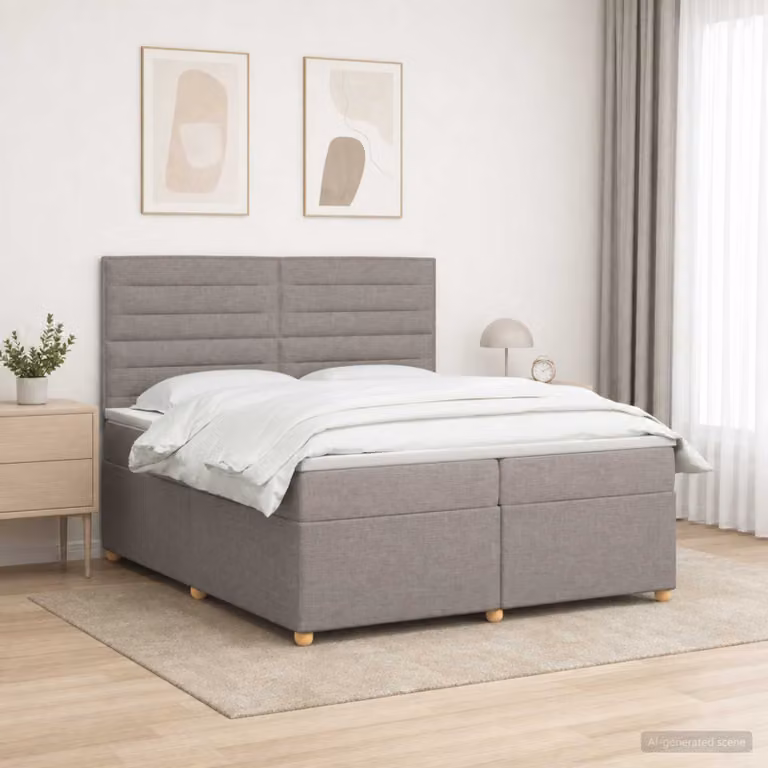 Letto box spring con materasso ibrido vidaXL in tessuto beige e grigio L/P: 200 x 200 cm