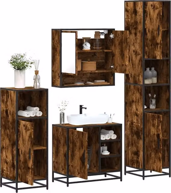 Set Mobili da Bagno 4 pz Rovere Fumo in Legno Multistrato 3301237