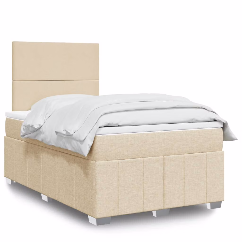 Letto Ibrido vidaXL con Materasso a Molle Insacchettate in Tessuto Beige e Bianco L/P: 120 x 190 cm