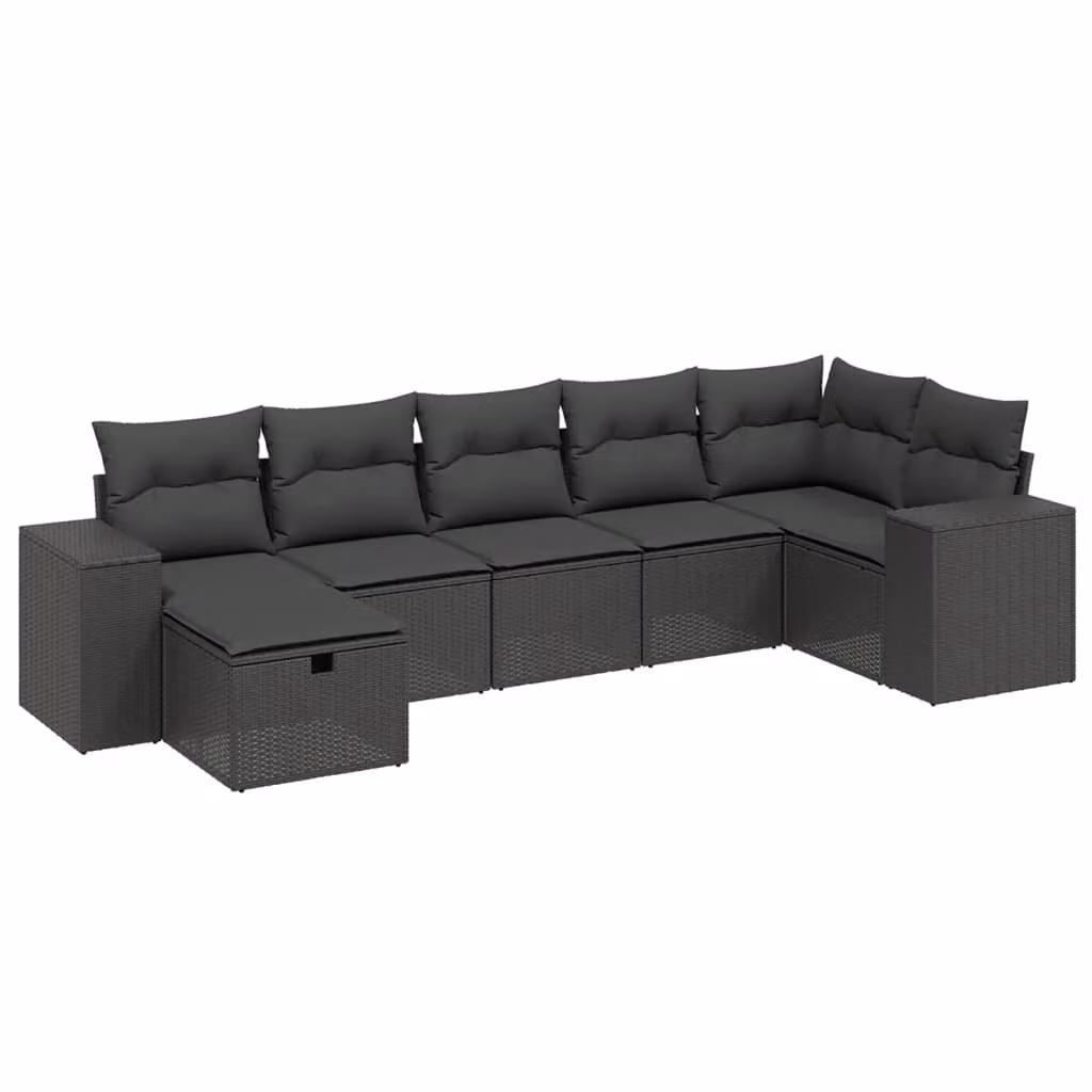 Set Divani da Giardino con Cuscini 7pz Nero Polyrattan