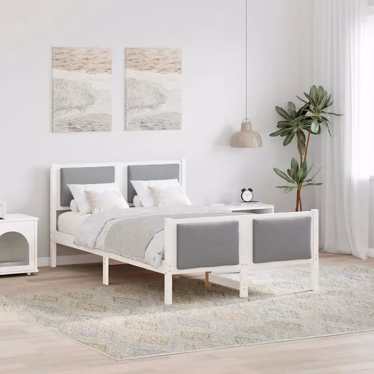 Struttura del letto moderna vidaXL in legno di pino e tessuto, Grigio e Bianco, L/P/H: 120 x 200 cm