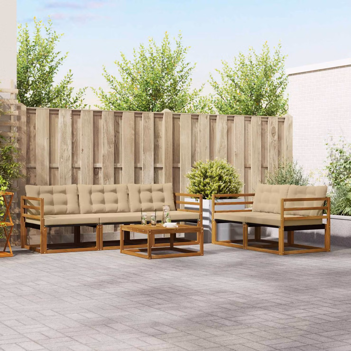 vidaXL Set di divani da esterno 6 pz Naturale e Beige