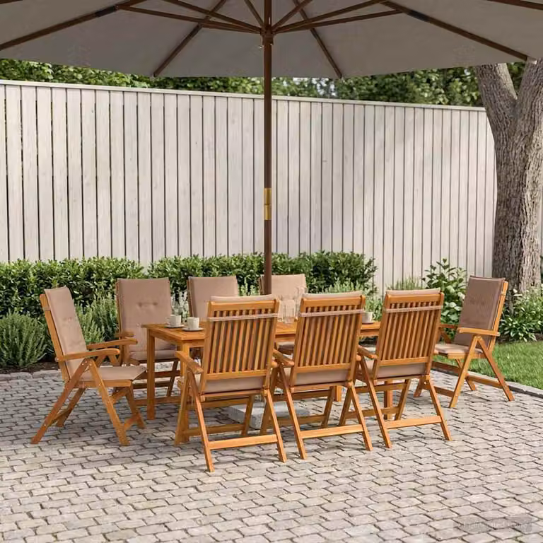 Set da pranzo da giardino vidaXL in legno di acacia naturale per 8 persone con cuscini marroni