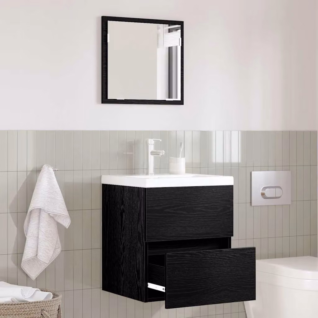 Mobile da bagno moderno vidaXL in legno nero con specchio e ante in vetro, L 41 cm x P 38,5 cm x H 45 cm