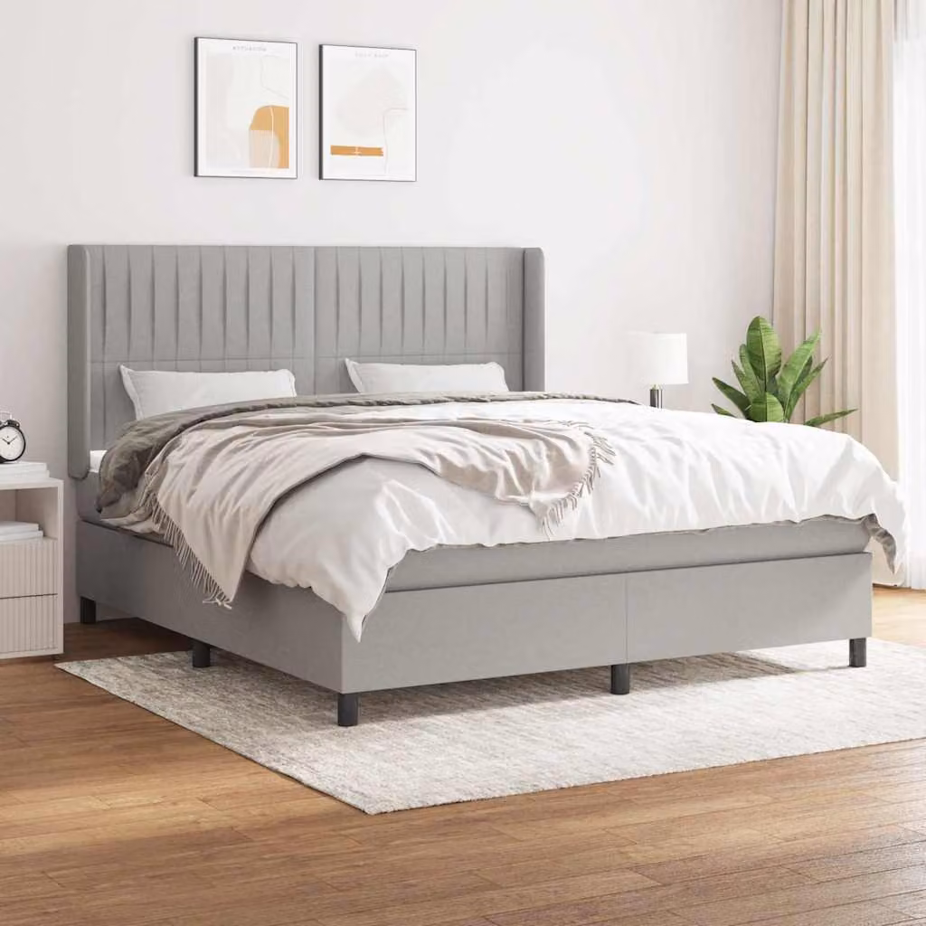 vidaXL Giroletto a Molle con Materasso Ibrido in Tessuto Grigio e Bianco L/P/H: 183 x 180 x 203 cm – 1