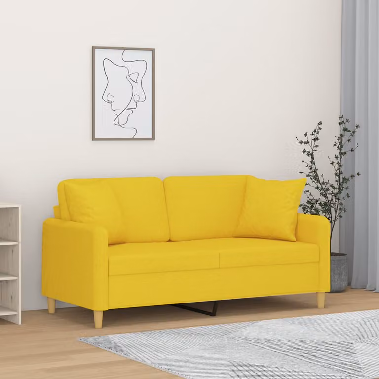 vidaXL Divano a 2 Posti Moderno in Tessuto Giallo con Cuscini e Struttura in Metallo
