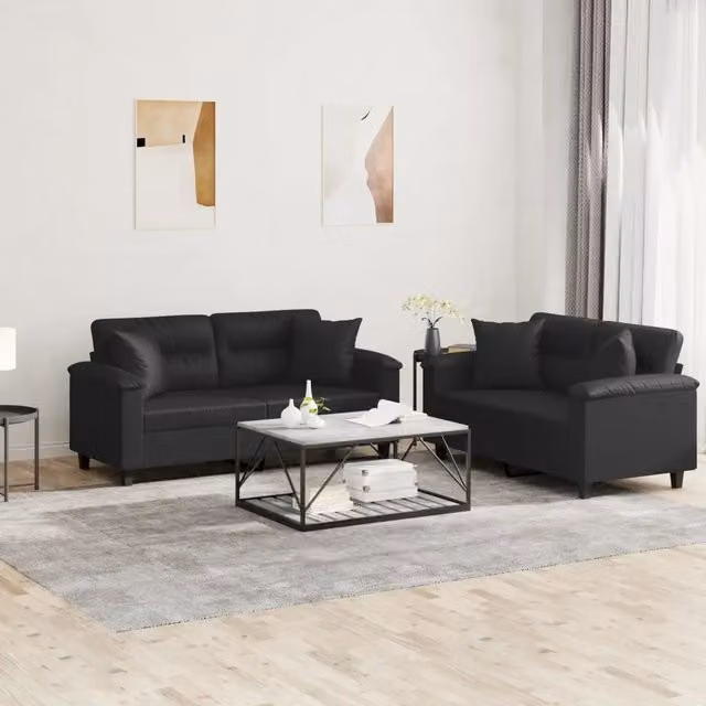Set di 2 divani moderni vidaXL in similpelle nero con cuscini inclusi – 1