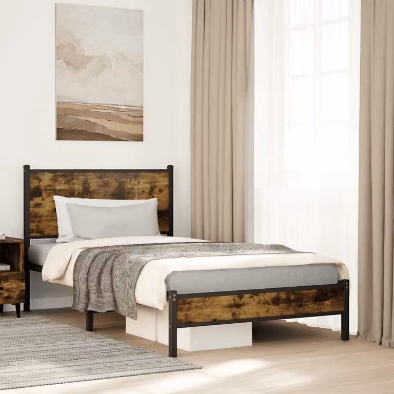 vidaXL Giroletto in Metallo Rovere Fumo L/P/H: 200 x 100 x 91,5 cm