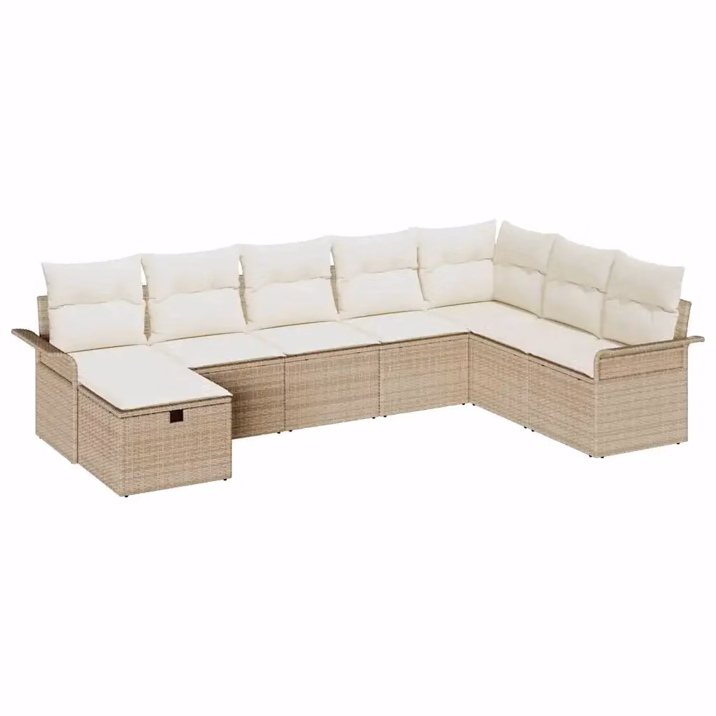 Set Divano da Giardino 8 Pezzi vidaXL in Polyrattan Beige con Cuscini e Tavolino da Esterno – 2