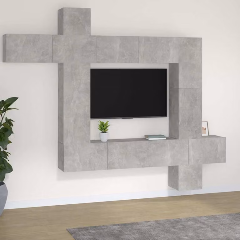 vidaXL Set di Mobili Porta TV Moderno 9 pz Grigio Cemento in Legno Multistrato