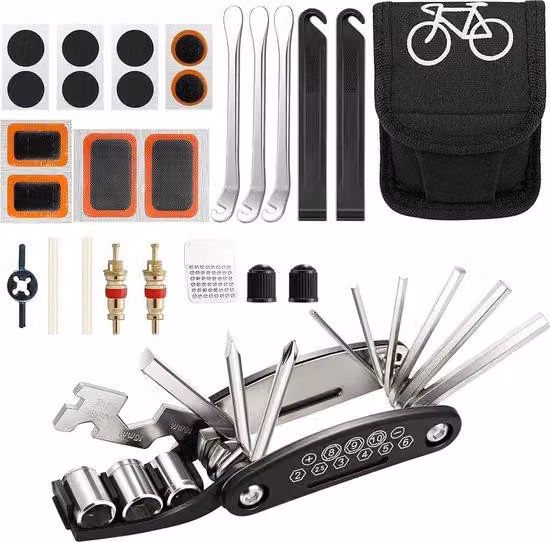 Kit di riparazione per biciclette - Attrezzo multifunzione - Per uso domestico e in viaggio - Compatto - Accessori per biciclette