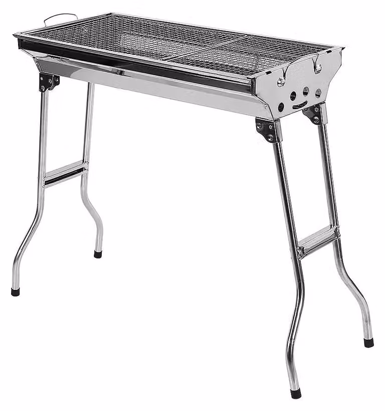 Griglia per carbone – Pieghevole – Portatile – Acciaio inossidabile – Autoportante – 73 x 33 x 71 cm – Argento