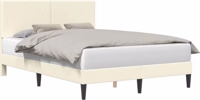Letto matrimoniale moderno in tessuto a coste beige con struttura in legno L/P/H: 120 x 200 x 96 cm