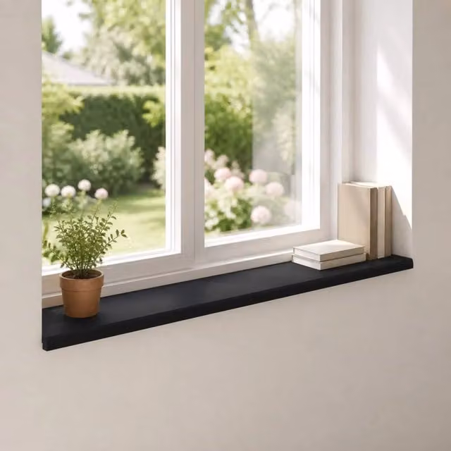 Set di 2 soglie per finestre in legno vidaXL, colore nero, L 110 cm x P 30 cm x H 2 cm – 1