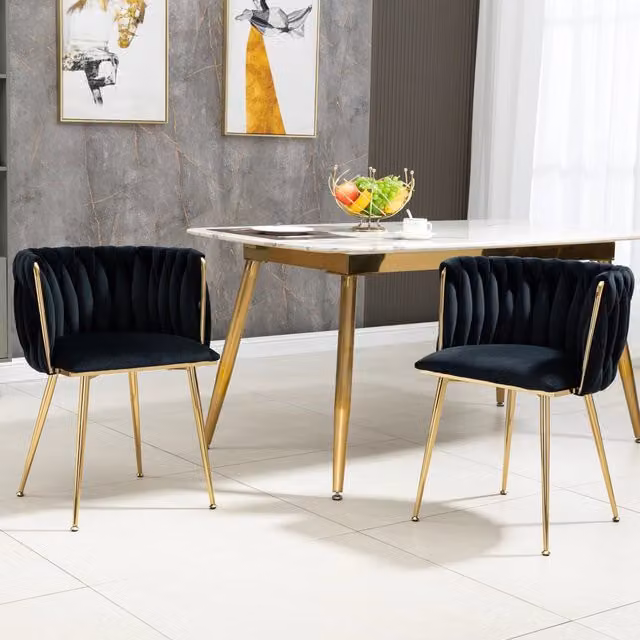 Set di 2 sedie da pranzo Zephmum in velluto con gambe dorate e design art deco, multicolore