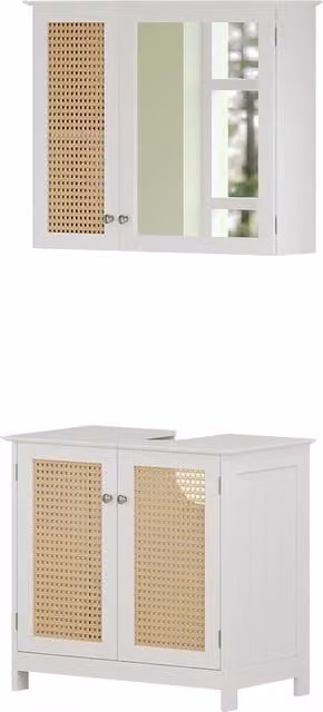 Set di mobili da bagno Vicco Rosario bianco composto da mobile lavabo e pensile con specchio in stile scandinavo