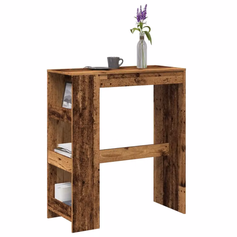 vidaXL Tavolo Bar con Rastrelliera in Legno Multistrato Colore Marrone Antico L/P/H: 90 x 40 x 103,5 cm
