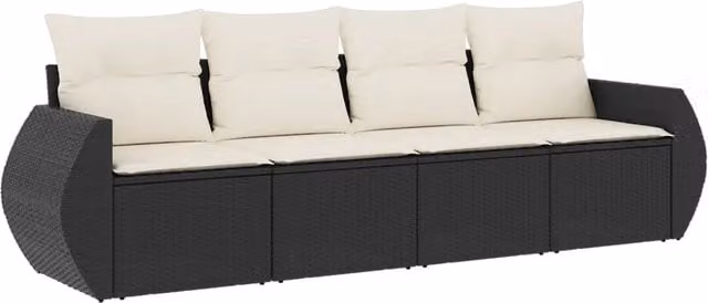Set Divani da Giardino 4 pz | Set Salotto da Giardino con Cuscini Nero in Polyrattan