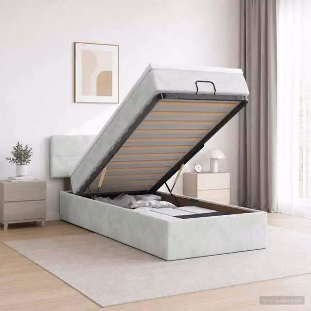 Letto singolo con contenitore a sollevamento vidaXL in velluto grigio e bianco L/P/H: 203 x 80 x 88 cm – 1