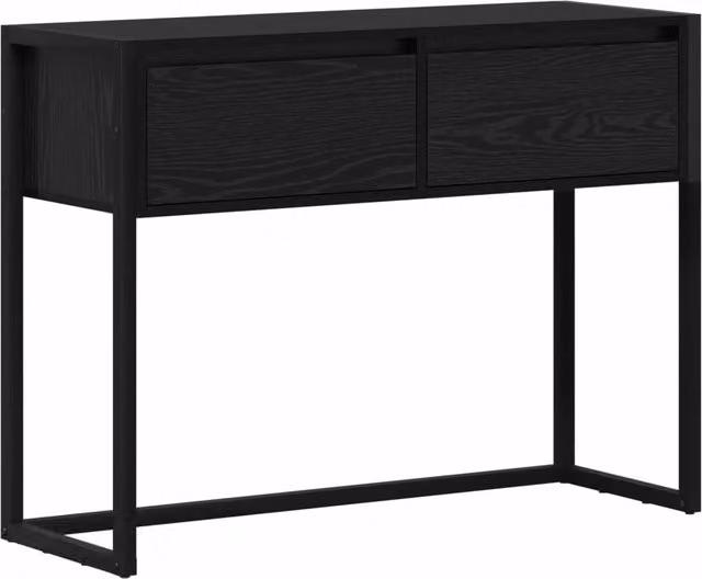 Tavolino laterale rettangolare in legno e metallo stile industrial, colore nero e rovere, L 100 cm x P 36 cm x H 75 cm