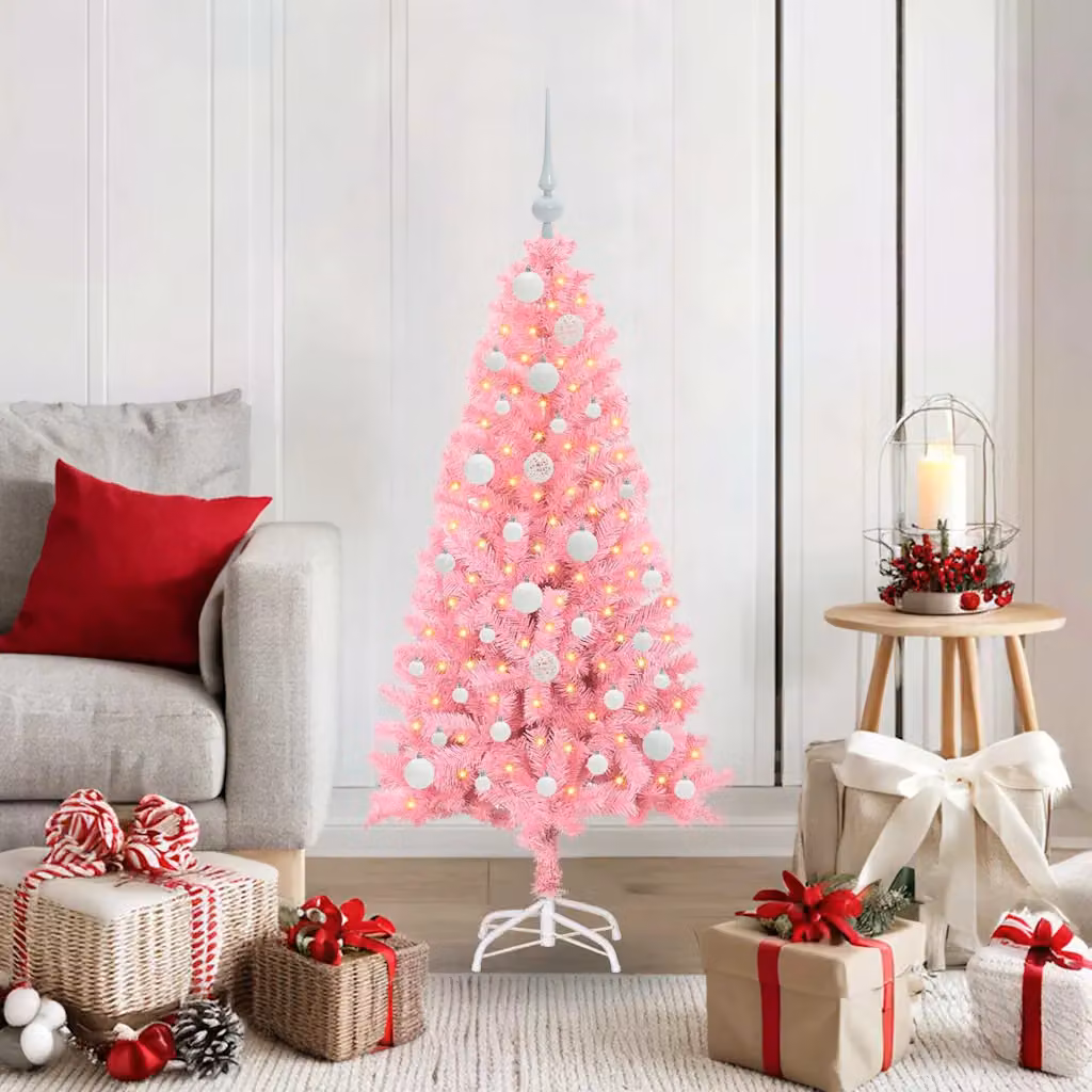 Albero di Natale moderno vidaXL rosa con luci LED bianco caldo in PVC, Altezza: 120 cm