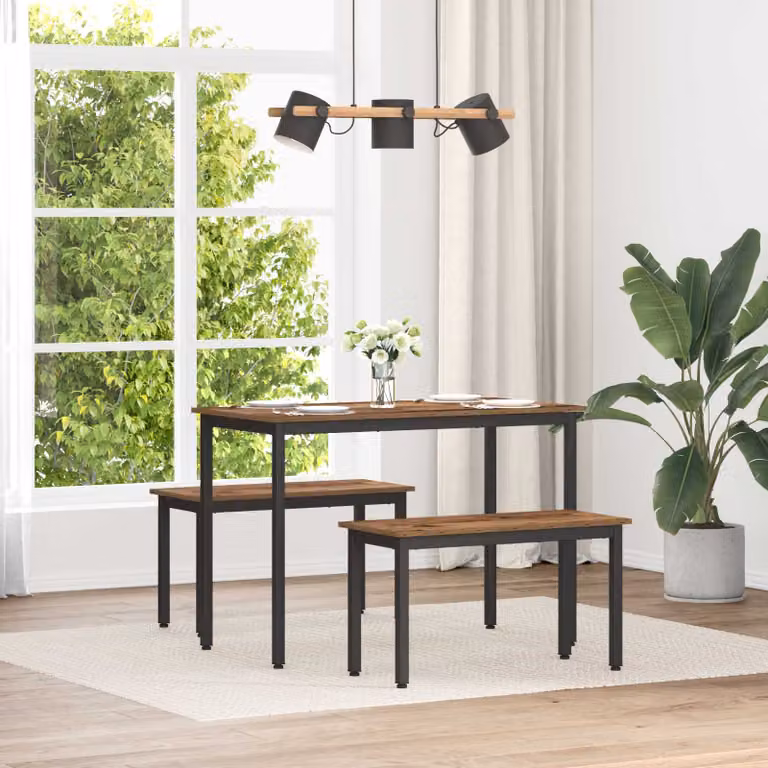 Panchina vidaXL in legno e metallo stile minimalista, colore marrone, L 80 x P 35 x H 45 cm