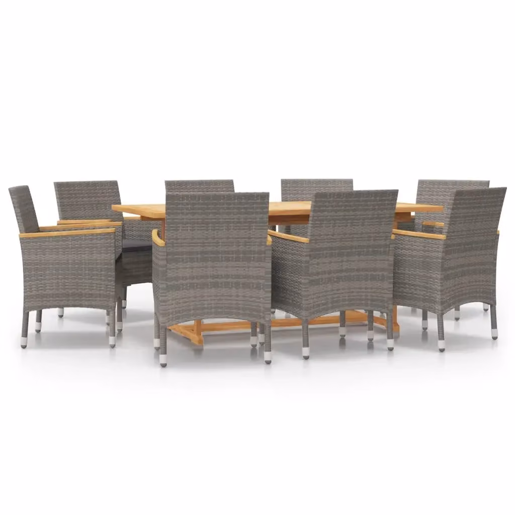 Set da pranzo per giardino vidaXL in legno di acacia con 9 pezzi e cuscini grigi – 2