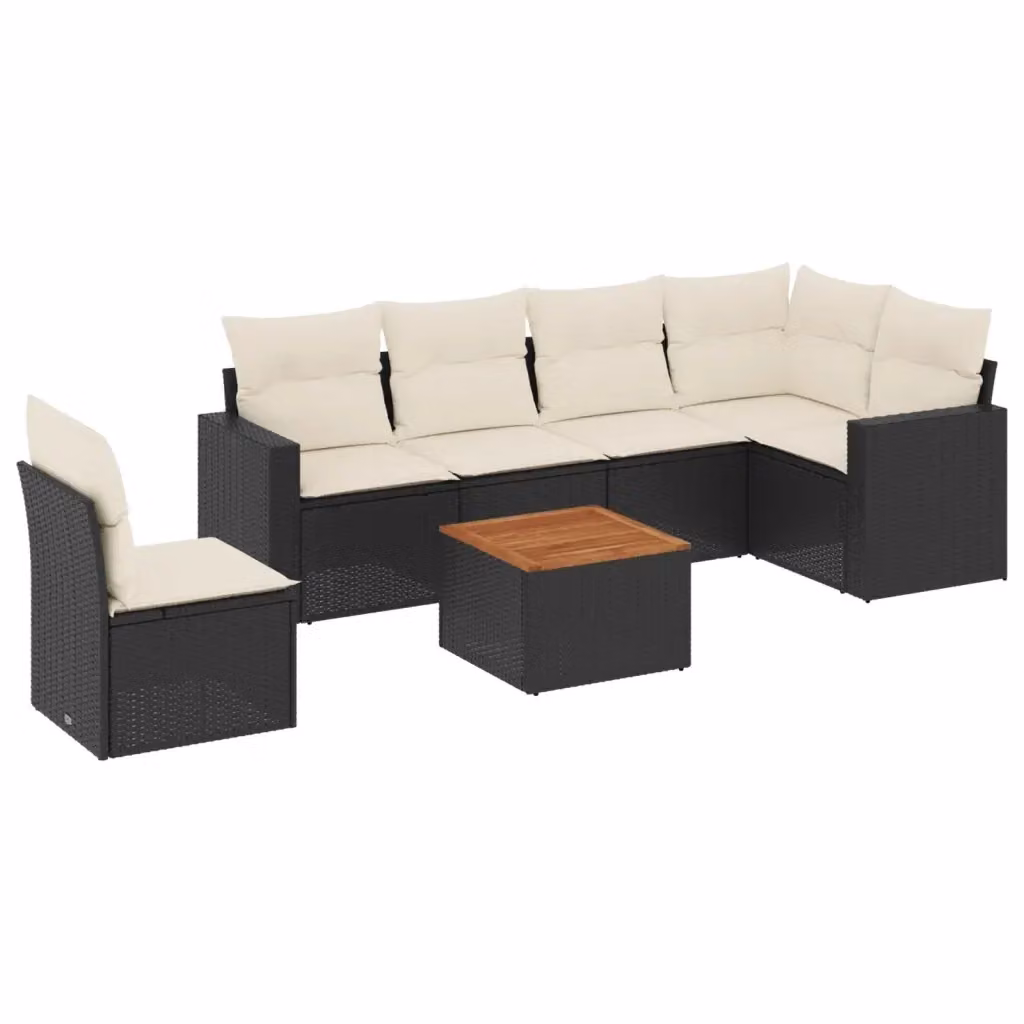 Set Divani da Giardino a L vidaXL in Polyrattan Nero con 7 Cuscini e Tavolino da Caffè – 2
