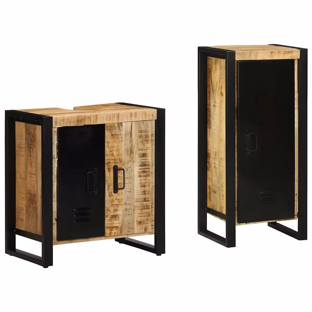 Set di mobili da bagno moderni vidaXL in legno di mango e metallo, 2 pezzi, Marrone e Nero – 2