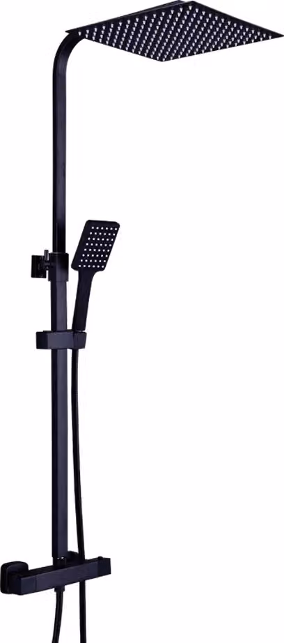 Sistema doccia per bagno, doccia a pioggia 30x30cm, altezza regolabile 80-120cm, nero