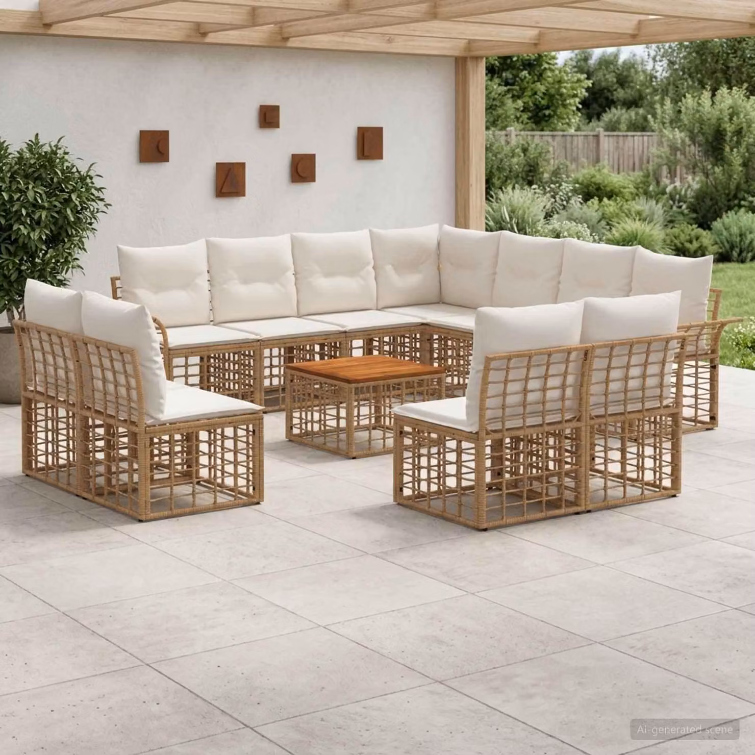 Maison Exclusive - Set da esterno per divano, 12 pezzi, 11 posti, color naturale e crema