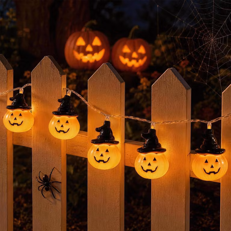 Luci a zucca - Decorazione di Halloween - 2,3 m - 20 lampadine - A batterie