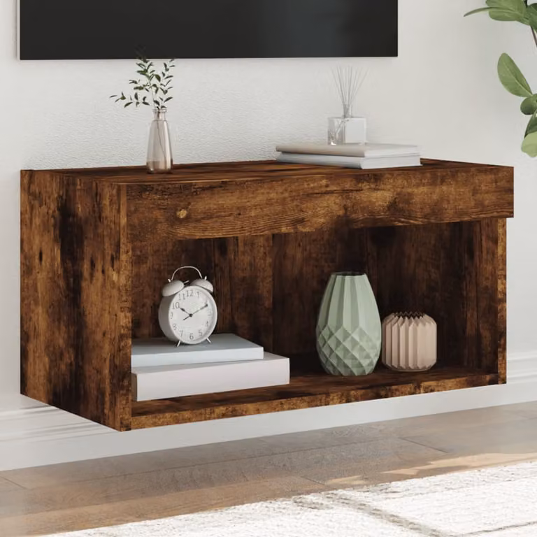 vidaXL Mobile Porta TV con Luci LED in Rovere Fumo, L 60 cm x P 30 cm x H 30 cm