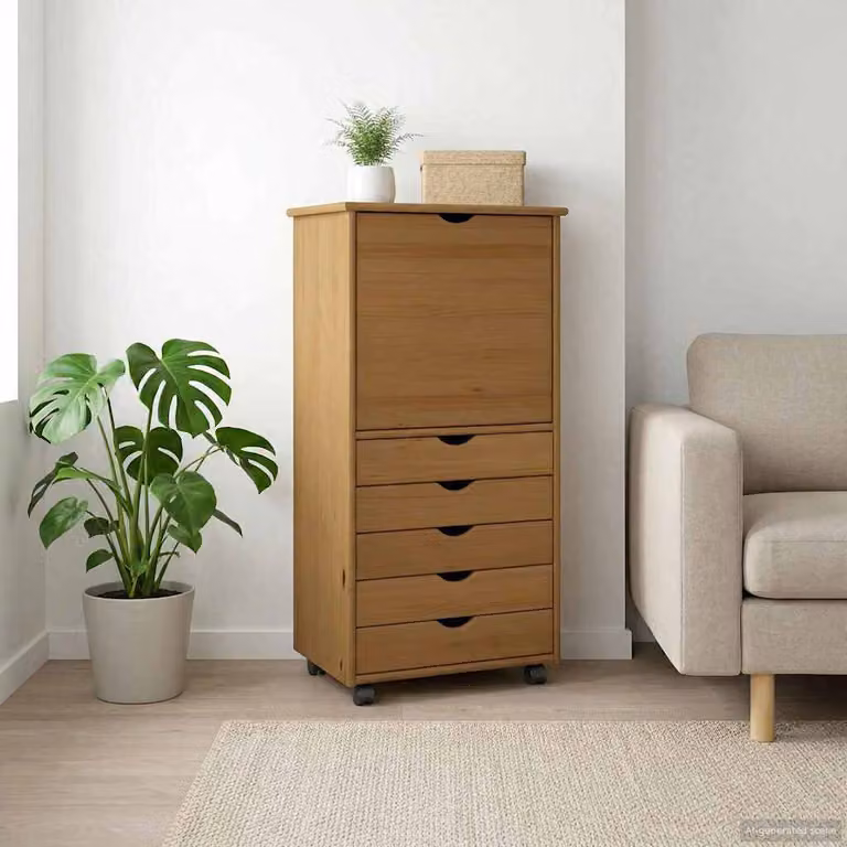 Carrello mobile con ruote vidaXL in legno di pino massello marrone L: 53 cm, P: 39 cm, H: 103 cm