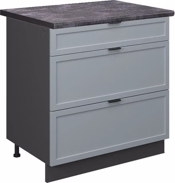Mobiletto base per cucina Fame-Line Blu-grigio chiaro/Antracite 80 cm con 3 cassetti, PL Antracite Vicco