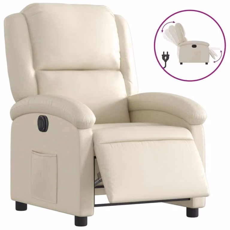 Poltrona Reclinabile Elettrica Crema in Pelle finta