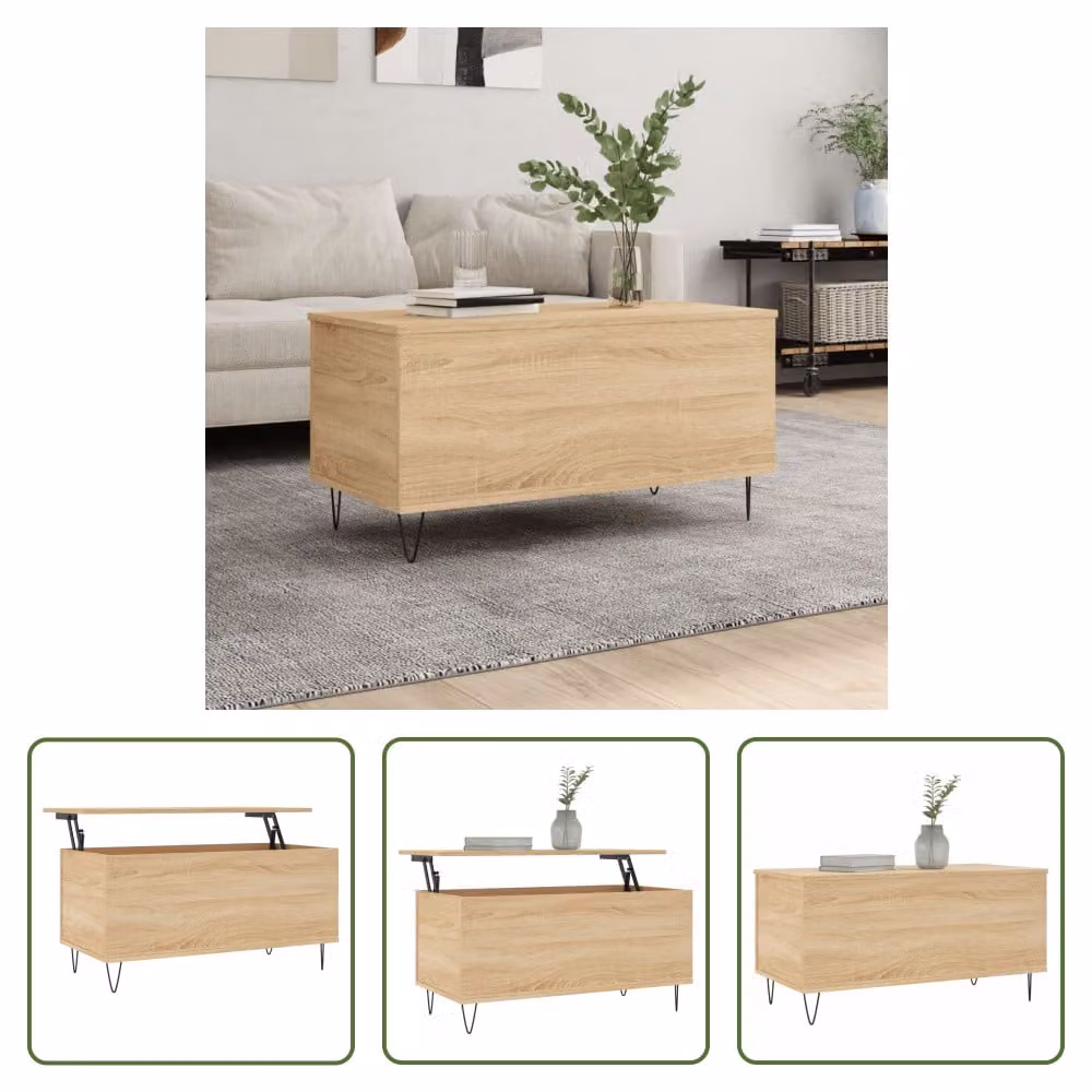 The Living Store tavolino in rovere Sonoma 90x44,5x45 cm materiale a base di legno