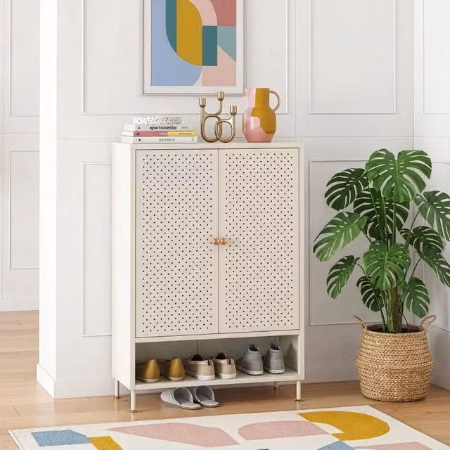 Scarpiera Coleraine en.casa con 2 Ante, 3 Ripiani e Scomparto Aperto, Bianco Opaco, L: 80 cm, H: 115 cm, P: 35 cm