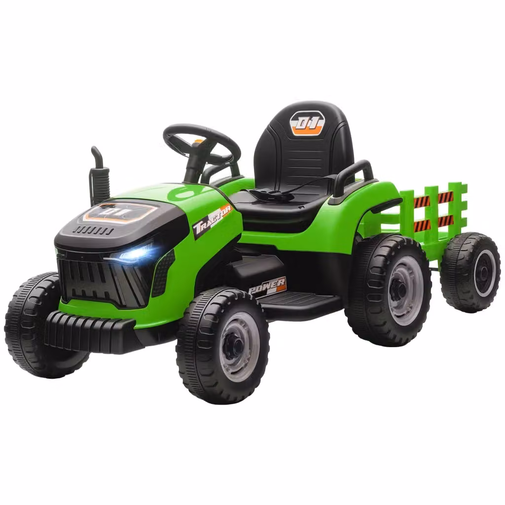 Trattore Elettrico per Bambini con Rimorchio Staccabile e Telecomando, Verde, L: 139 cm, P: 58 cm, H: 55 cm – 2