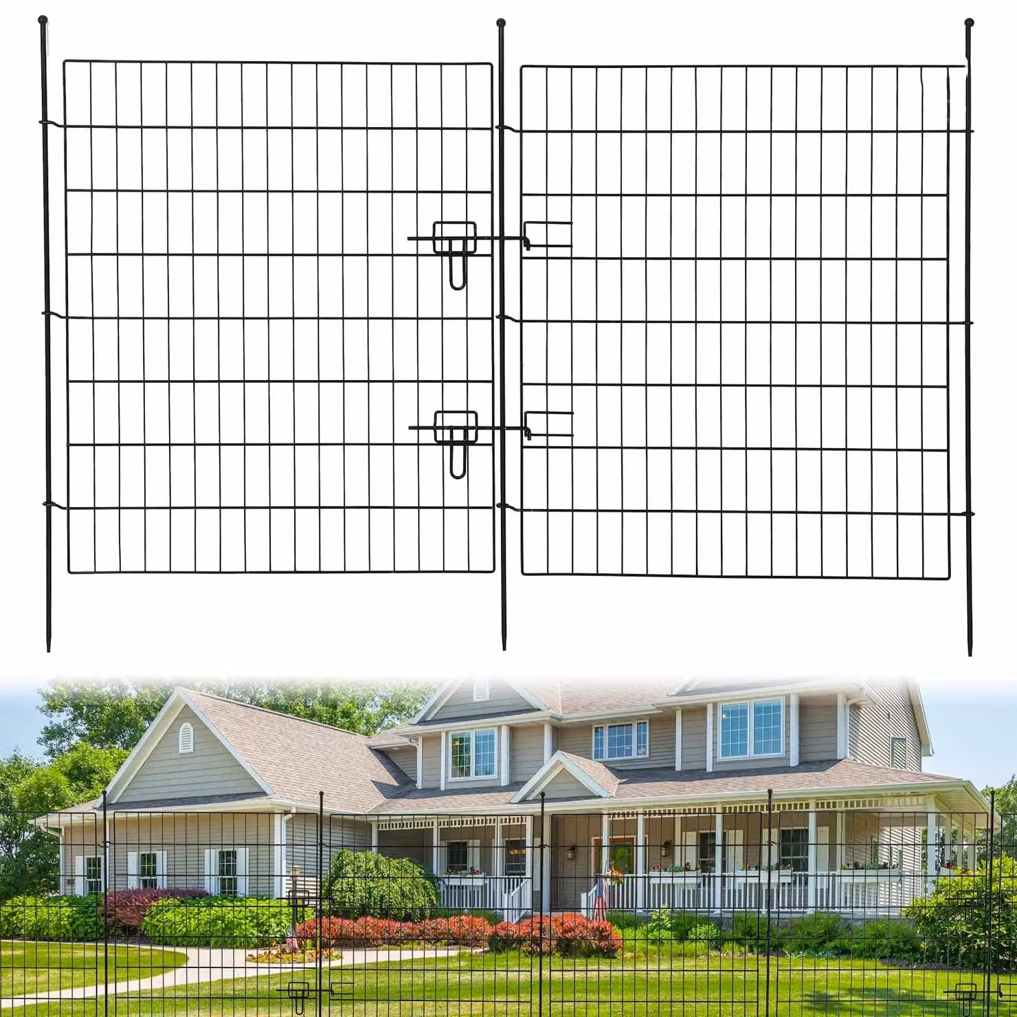 Recinzione da giardino in metallo - Pannello prefabbricato - 2,2 x 1,5 m - Griglia in metallo inossidabile - Senza porta - Adatta per cani, cortili e aiuole