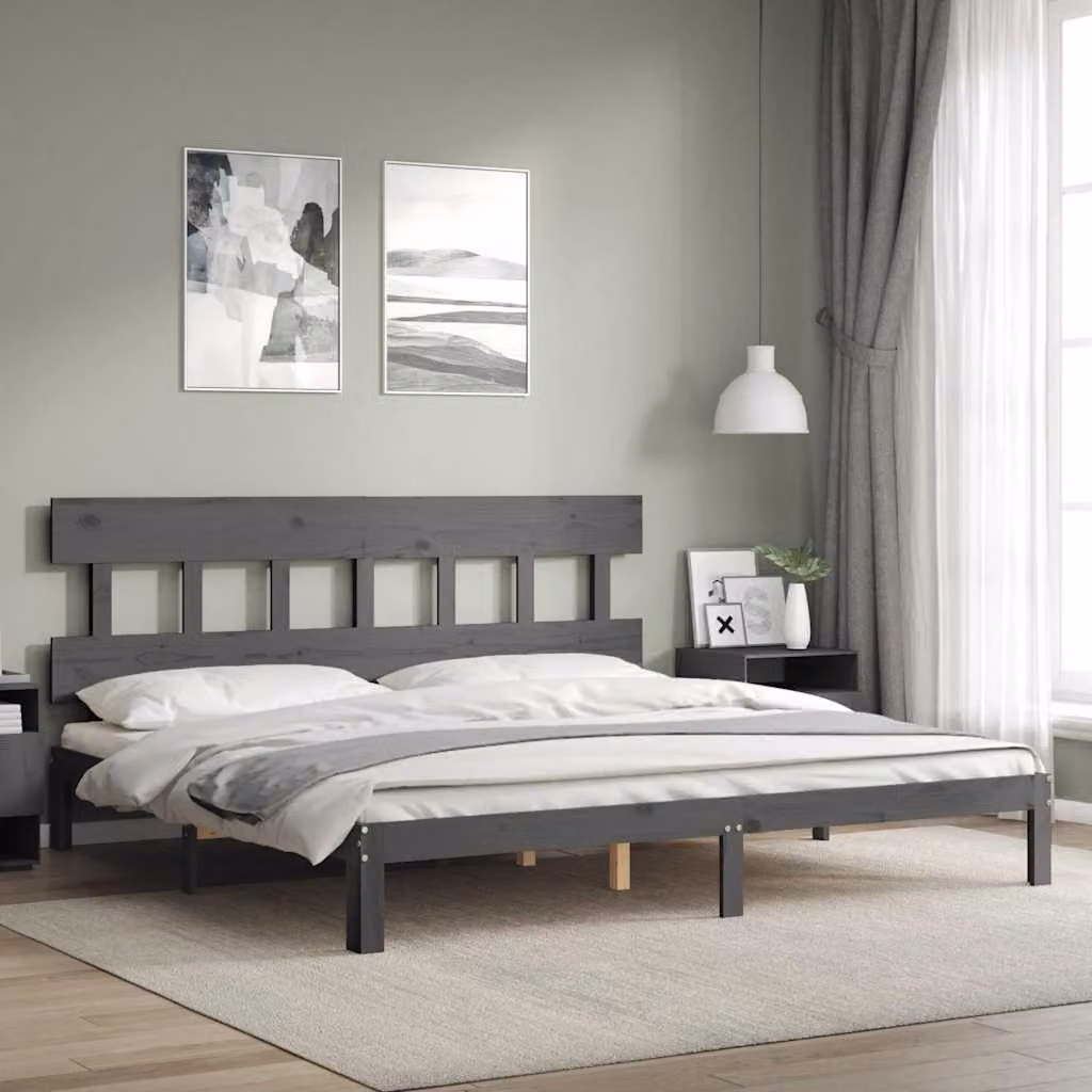 vidaXL Giroletto con Testiera in Legno di Pino Massello Grigio 200x200 cm
