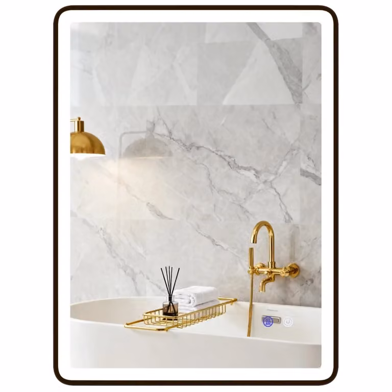Specchio da bagno Minimal con LED dimmabile e funzione anti-appannamento, nero, L: 80 cm, H: 60 cm