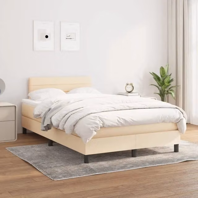 Letto Ibrido con Giroletto a Molle e Materasso vidaXL in Tessuto Beige e Bianco L/P: 120 x 200 cm – 1