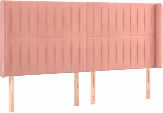 Testiera ad orecchio in velluto rosa con struttura in legno e MDF L: 163 cm, P: 16 cm, H: 118-128 cm